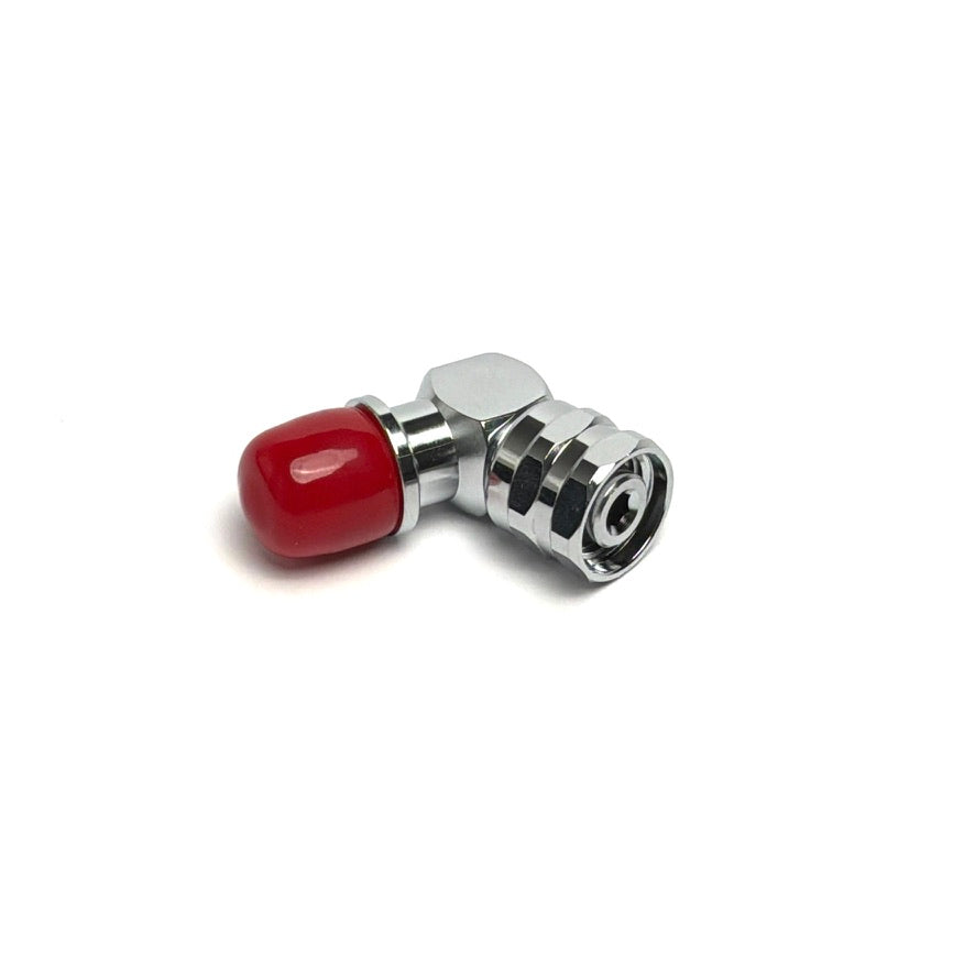 Fixed 110-degree LP hose-end adapter in 9/16"-18M × 9/16"-18F