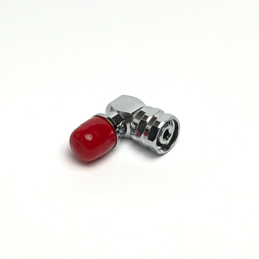 Fixed 90-degree LP hose-end adapter in 9/16"-18M × 9/16"-18F