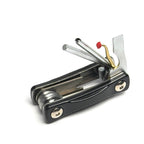 Compact scuba multi-tool with hex wrenches, Schrader tool, and bronze O-ring pick