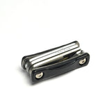 Compact scuba multi-tool with hex wrenches, Schrader tool, and bronze O-ring pick