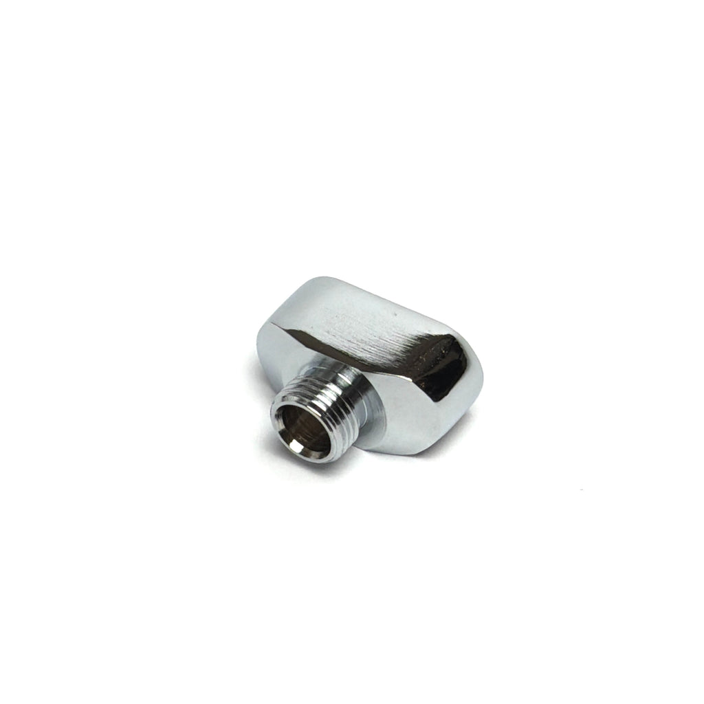 LP hose splitter with 9/16"-18M inlet and two 3/8"-24F outlets